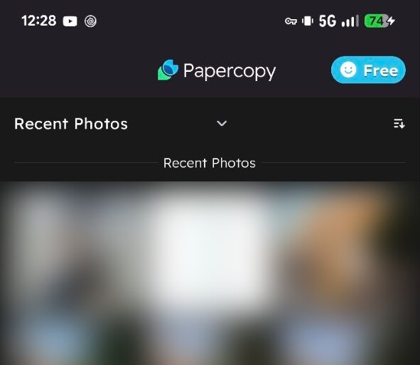 The Papercopy gallery tab showing recent photos